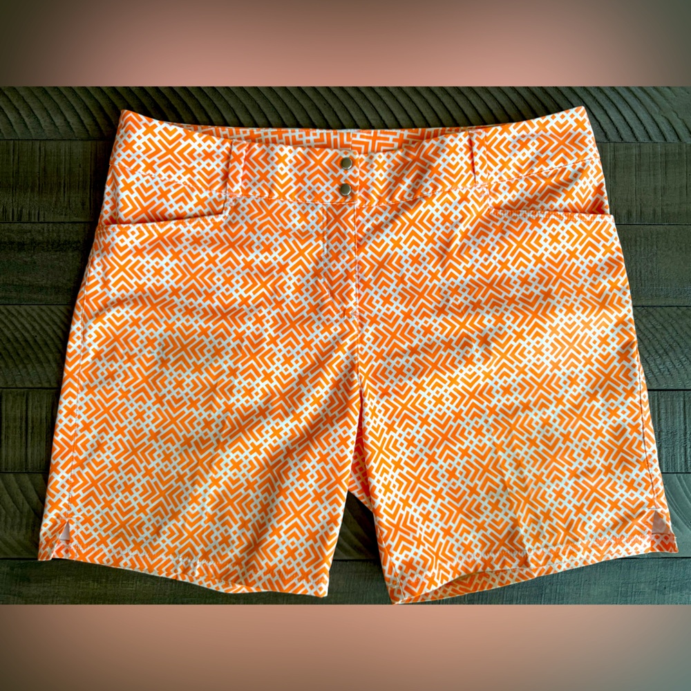 adidas Lightweight Orange & White Pattern Golf Shorts Women’s Size 12